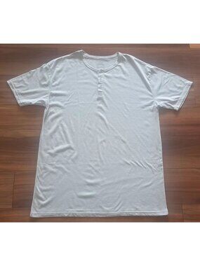 True Classic Henley T-Shirt Light Gray Short Sleeve Button Neck Tee Size XL NEW.